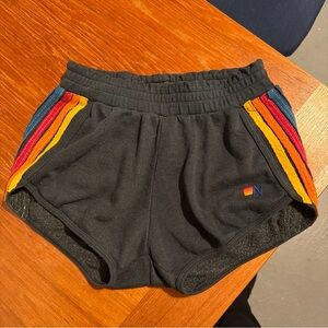 Aviator Nation Shorts Athletic Black Neon Side Stripes Front Logo Back Pocket XS